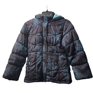 Xerison Puffer Jacket Star Print Hooded Winter Coat Padded Warm Outerwear